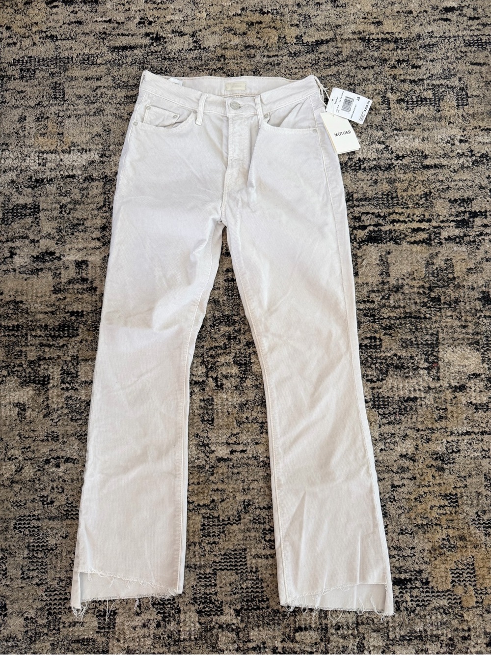 MOTHER Straight-Leg White Jeans with Raw Hem